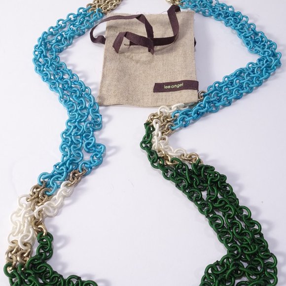 Lee Angel  Color Block Ribbon Wrap Ring 5 Layer Necklace  NWT and Dust Pouch NWT - Picture 10 of 15